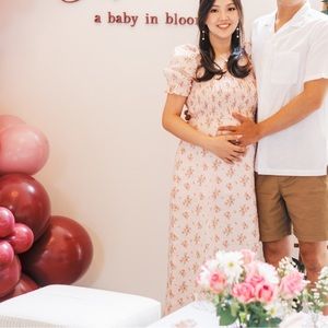 & Other Stories LOS ANGELES ATELIER Puff Sleeve Floral Dress Pink linen